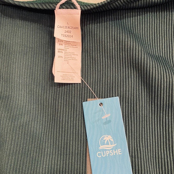 NWT Cupshe Eucalyptus Asymmetrical One-Shoulder Tummy Control One-Piece sz L - Picture 6 of 9